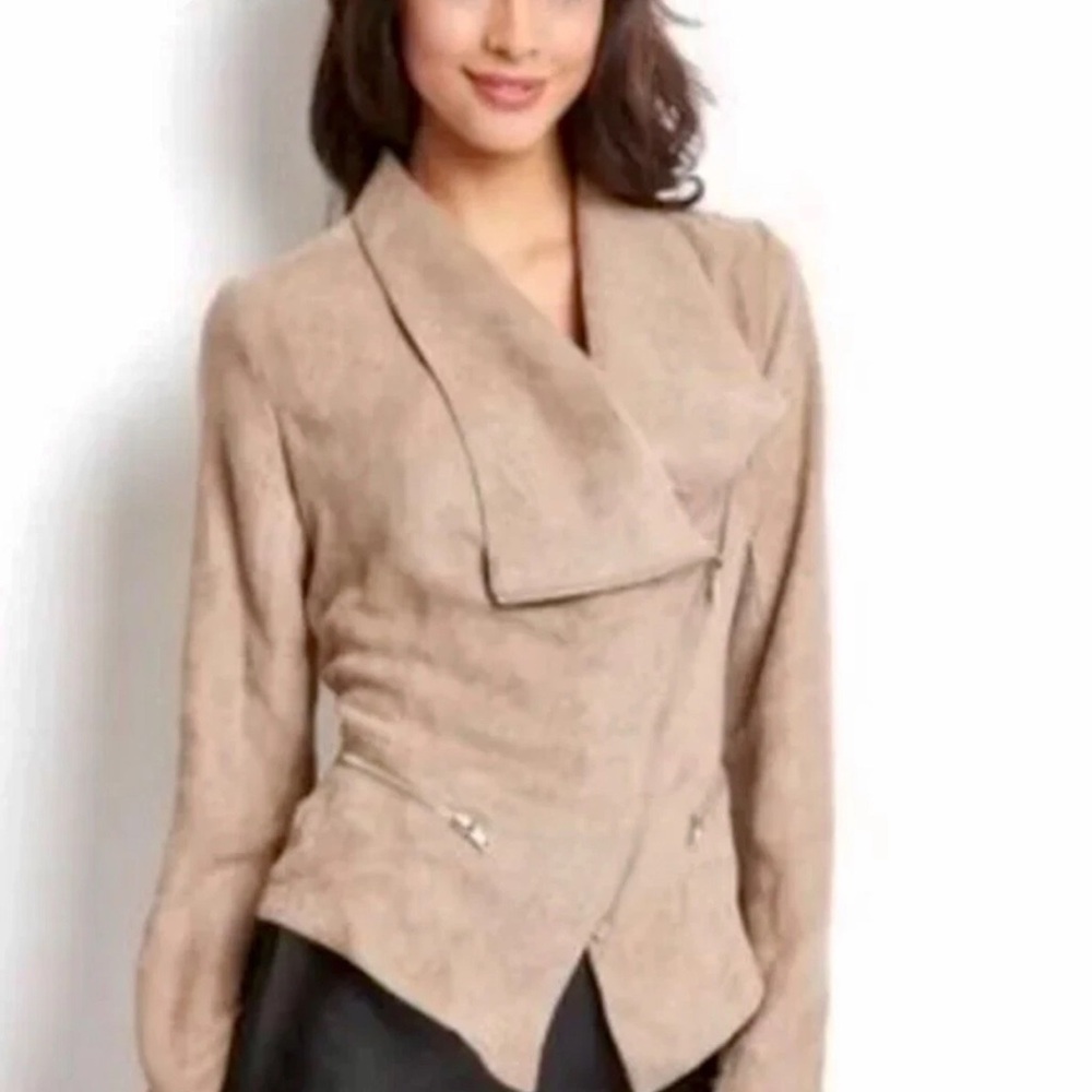 RAMPAGE Moto jacket drape front faux suede tan size large
